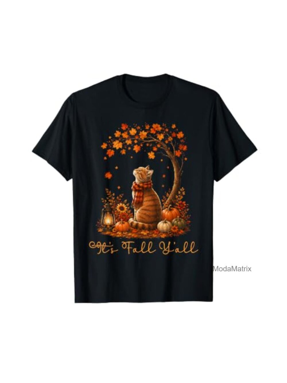 Cat Leaf Fall Autumn Thanksgiving Short Sleeve Cotton Tee